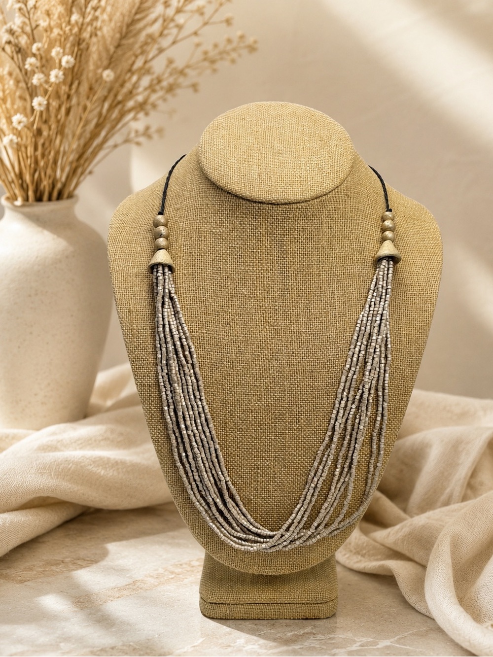 Layered Silver-Bead Multi-Strand Necklace - Women